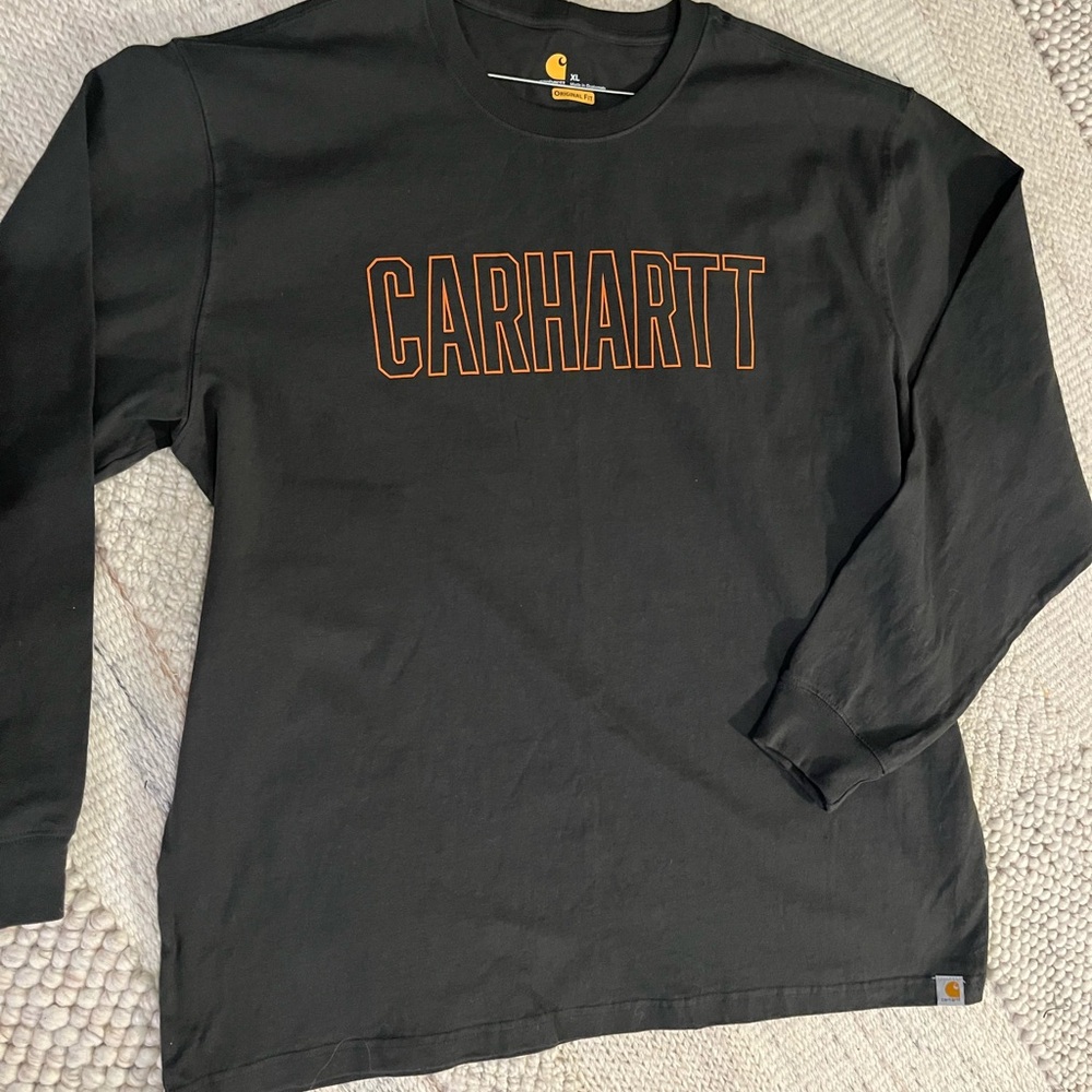 Carhartt Men's Black Long Sleeve Tee with Orange Logo Original Fit